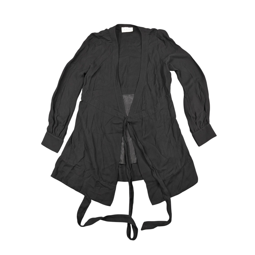 A.L.C.‎ Coat Womens Medium Black Viscose Belted Silk Lined Trench Collarless